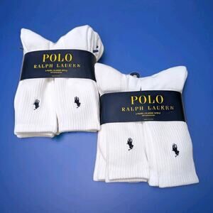 Polo Ralph Lauren Lot Of 2 White Classic Sport Crew Socks 6-Pack Blue Pony NEW